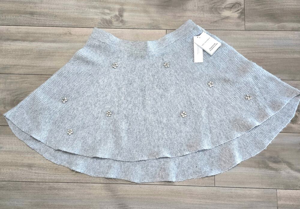 Free Assembly Heather Grey Mini Sweater Skirt with Rhinestones, Sz L (12-14)